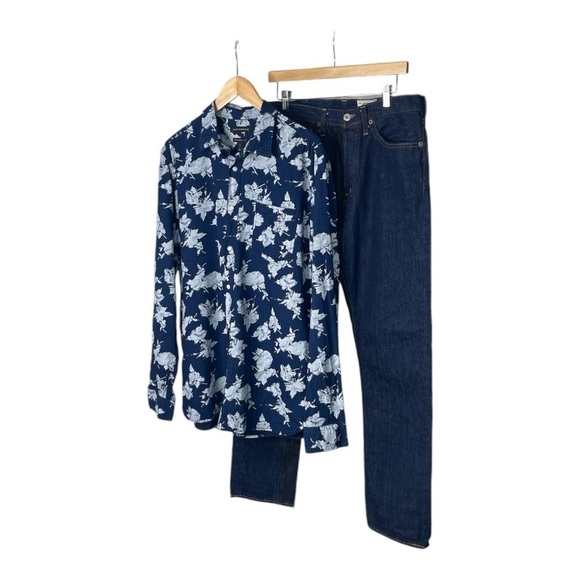 Banana Republic Camden fit floral Shirt indigo denim Explosion L Tall - Picture 2 of 7